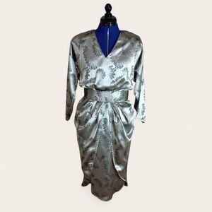 Vintage 1980s Michael Blair Metallic Patterned Dress with Belt